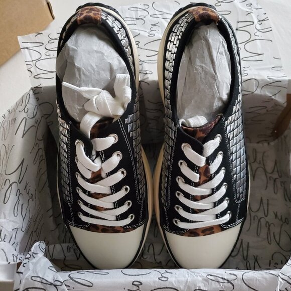 Wild Pair NWT Rocker Studded Thick Sole Sneakers Leopard In Black Canvas 9.5 - Picture 8 of 16